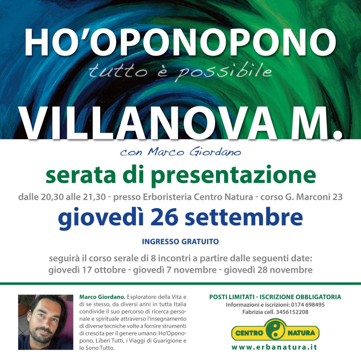 <b>HO'OPONOPONO presentazione</b> gioved 26 settembre <b>VILLANOVA MONDOVI (Cuneo)