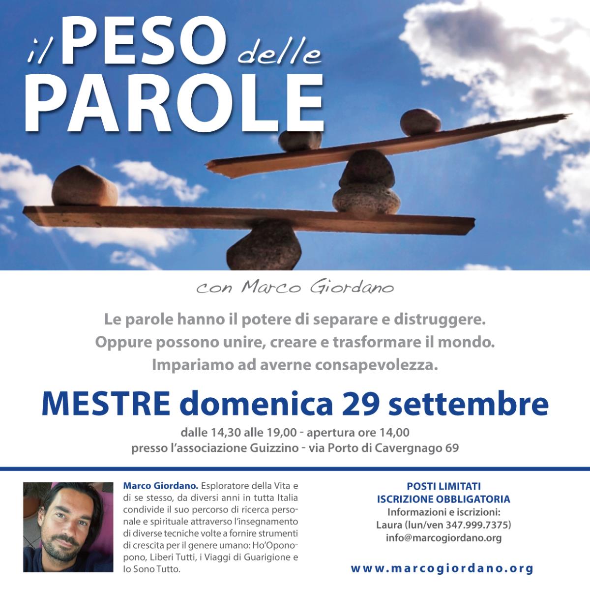 <b>IL PESO DELLE PAROLE</b> domenica 29 settembre <b>MESTRE (Venezia)