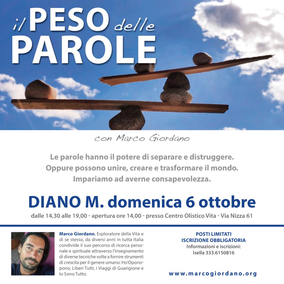 <b>IL PESO DELLE PAROLE</b> domenica 6 ottobre <b>DIANO MARINA (Imperia)