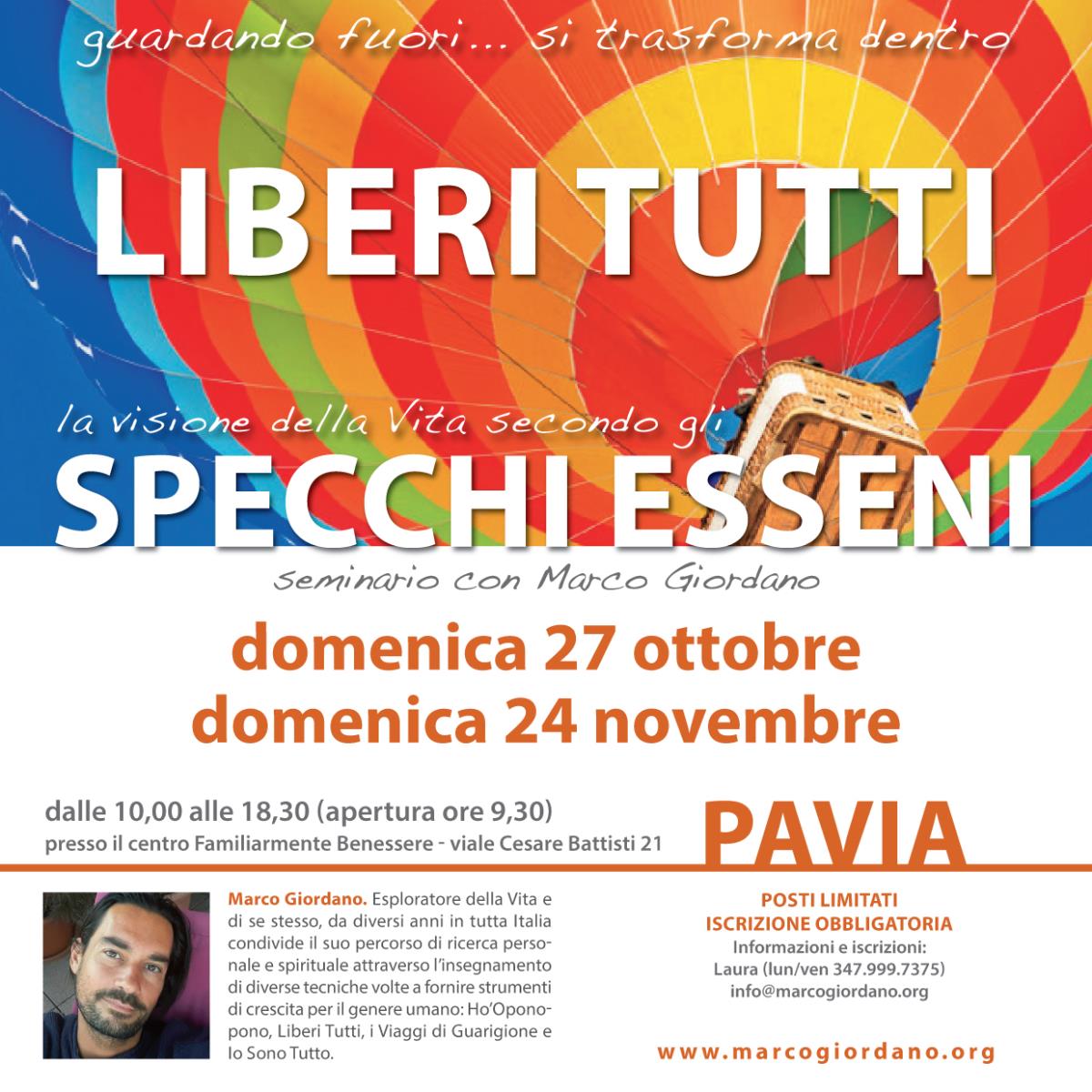 <b>LIBERI TUTTI - SPECCHI ESSENI</b> domenica 27 ottobre - 24 novembre <b>PAVIA